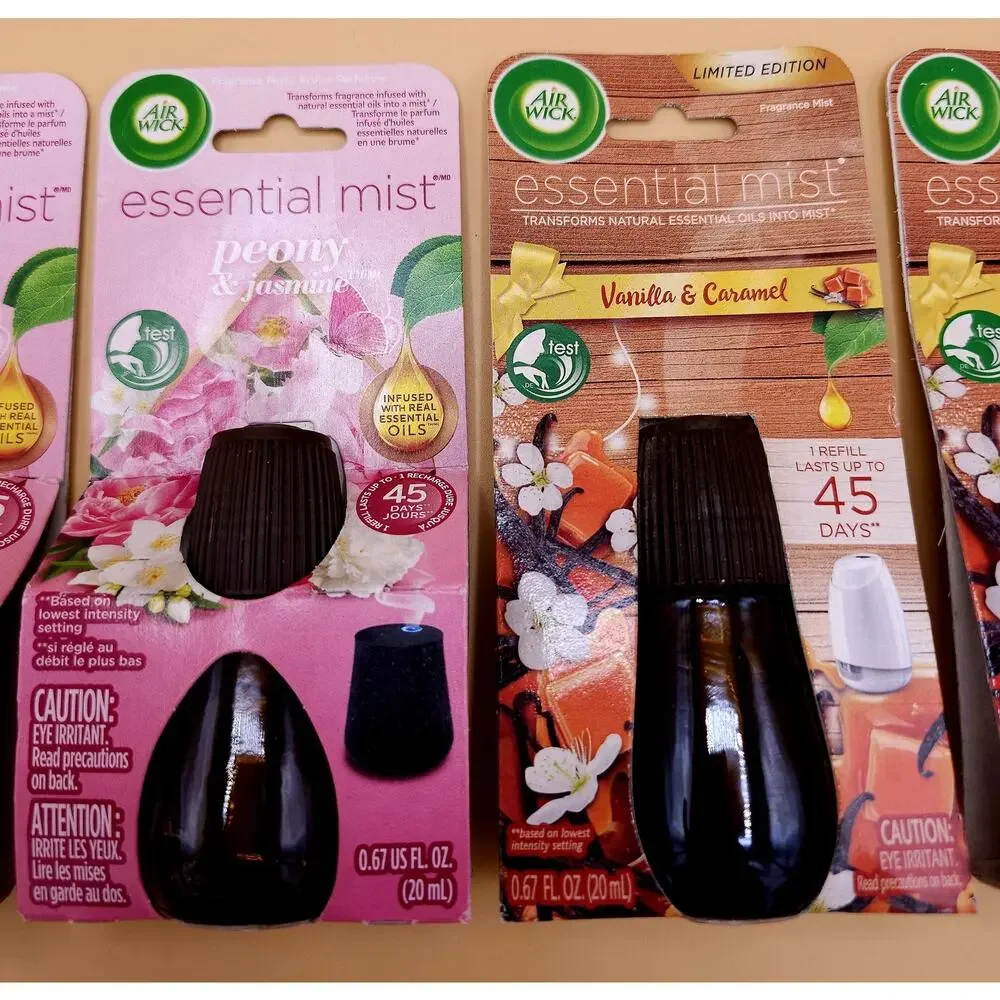 Air Wick Essential Mist Refills (2) Vanilla & Caramel (2) Peony & Jasmine 0.67oz